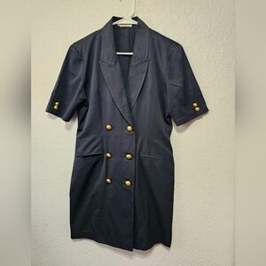Elegant Navy Double-Breasted Dress